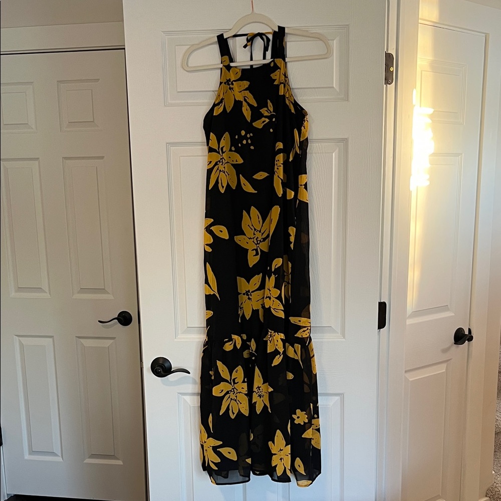 Mud Pie Black Maxi Dress with Yellow Floral Pattern